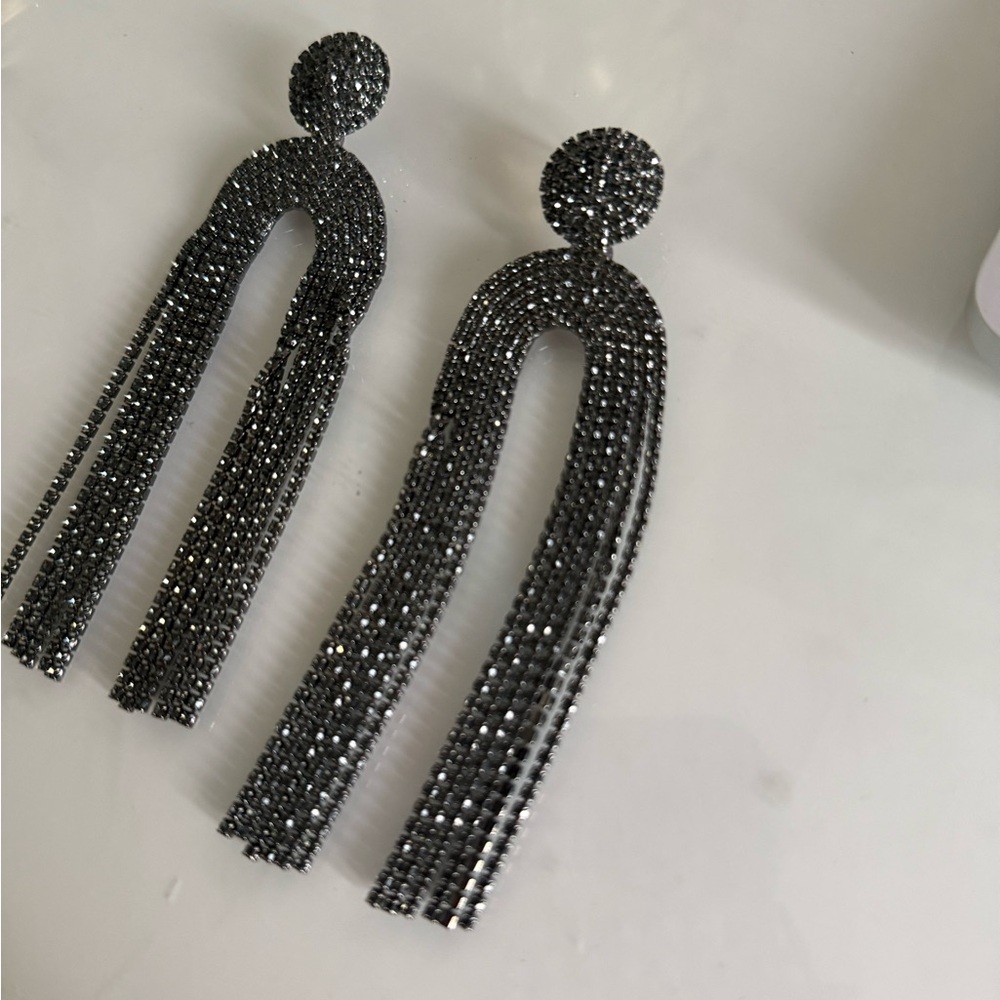 Statement Black Crystal Fringe Drop Earrings